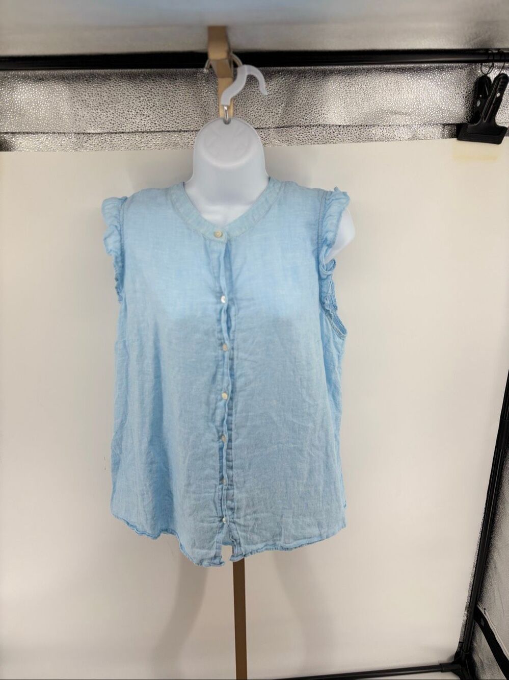 Lilly Pulitzer Briette 100% Linen Flutter Sleeve Blouse XL Celestial Blue
